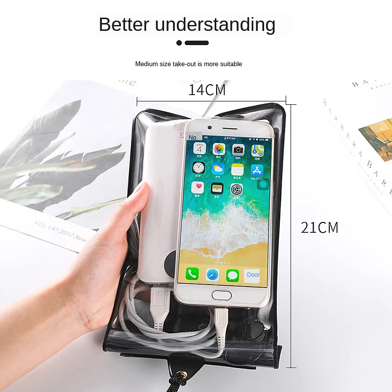 Large Size Phone Waterproof Bag with Headphone Cable Rainproof Touchscreen Phone Case Transparent Water Sport Swimming Phone Bag