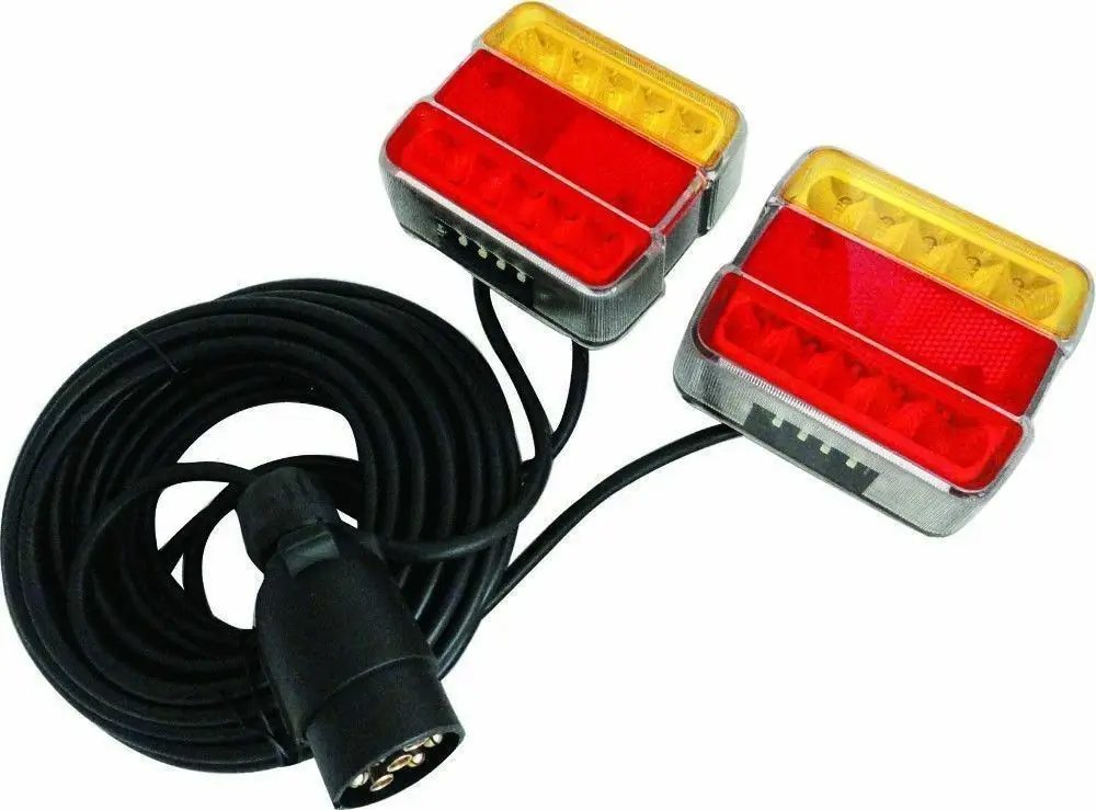 For Trailers Tractors 1Pair Waterproof 12V Magnetic LED Trailer Towing Tail Light Rear Indicator 7-pin Plug Number Plate Lights