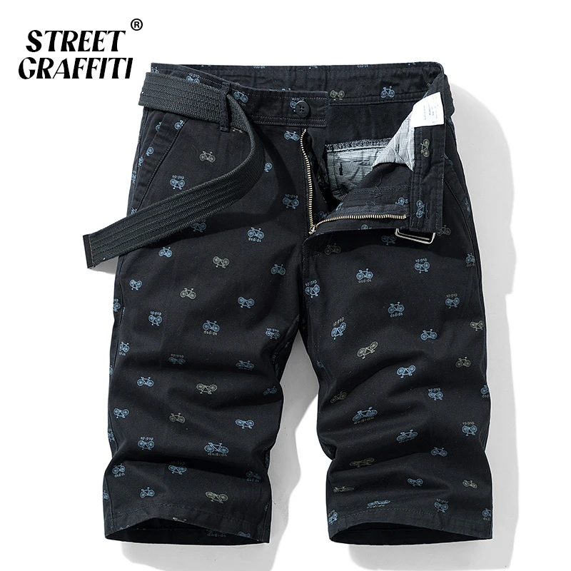 GRAFFITI Summer Men Cotton Solid Men's Shorts Clothing 2023 New Spring Casual Short Embroidery Fashion Social For Beach Pants