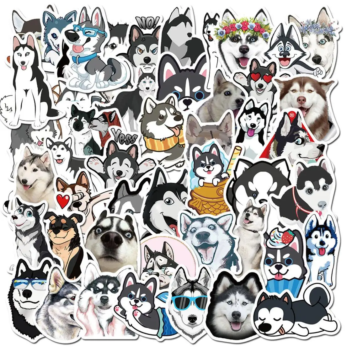 50 pcs/set Cute Cartoon Husky Shiba Pet Dog PVC Waterproof Stationery Stickers Travel Luggage Sticker Scrapbooking Diy Craft