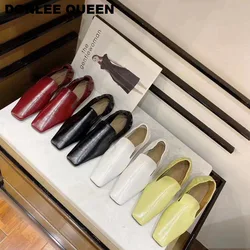 Fashion Brand Square Toe Flats Shoes Women Elastic Mules Lazy Loafers Low Heels Shoes Early Spring Shoes Ballet Zapatos De Mujer