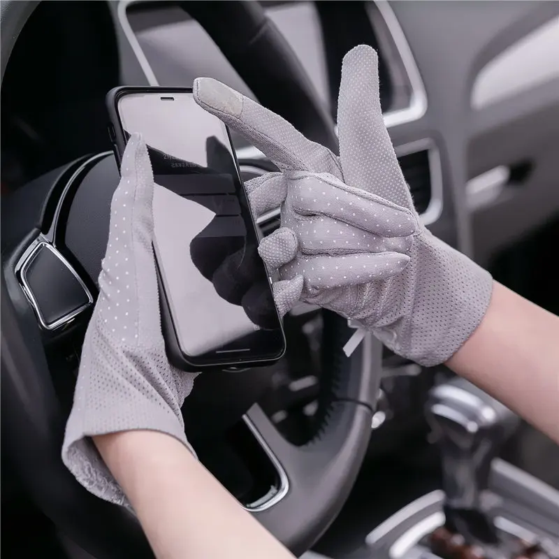 Guantes de algodón con estampado de lunares para mujer, antideslizantes, transpirables, finos, protección solar UV, 2024