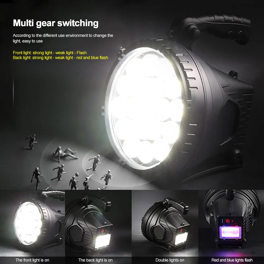 2200LM 20W Multi-function Powerful LED Searchlight USB Rechargeable Portable Flashlight Electric Display Spotlight Power Bank