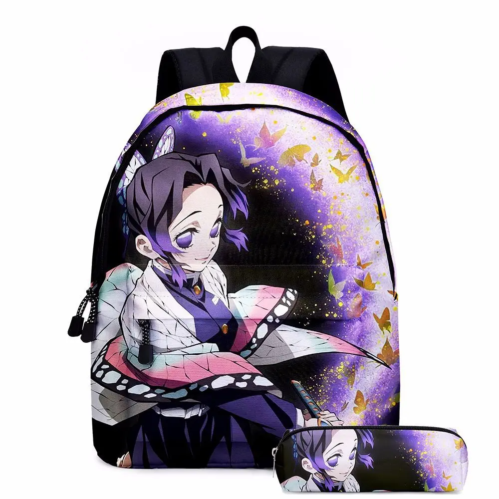 Mochila Demon Slayer Kimetsuno Yaiba, bolsa de escola multi-bolso para meninos e meninas, adolescentes, nova, 2 peças por conjunto