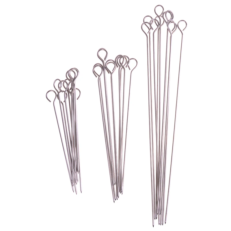 10pcs Outdoor Camping Picnic Meat Goose Round Roast Skewers Stick Stainless Steel BBQ Needle Barbeque Skewers Kitchen Utensils