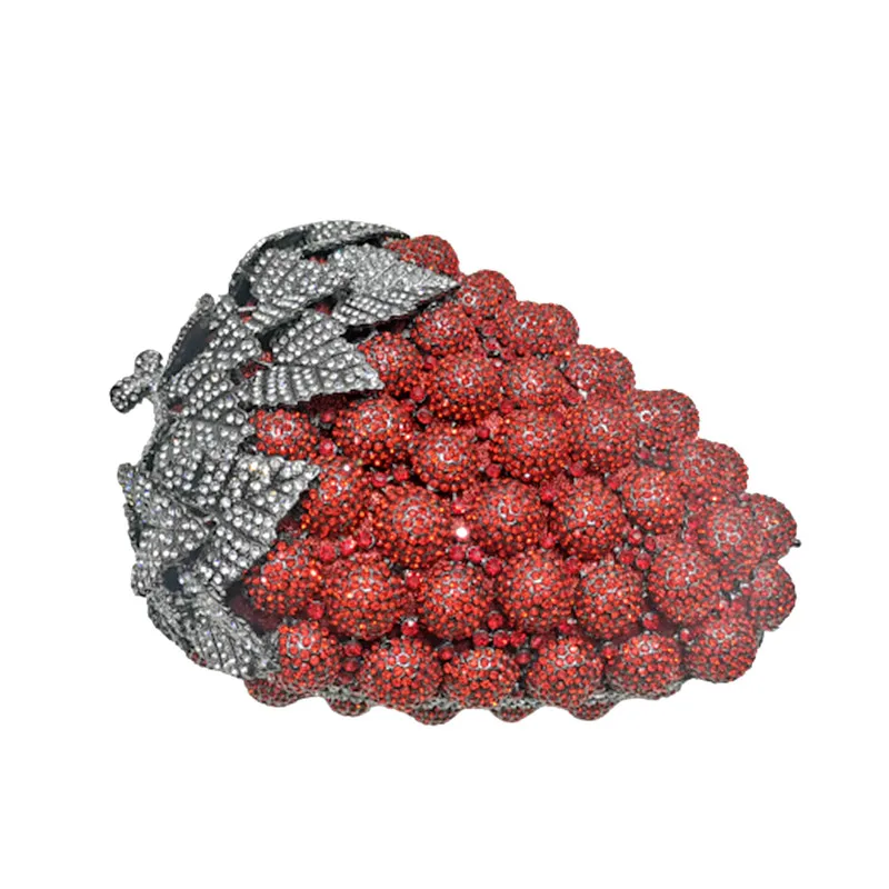 New Fashion Red Shape Grape Women Crystal Evenging Bag Wedding Rhinetone Clutches Purse Handbag