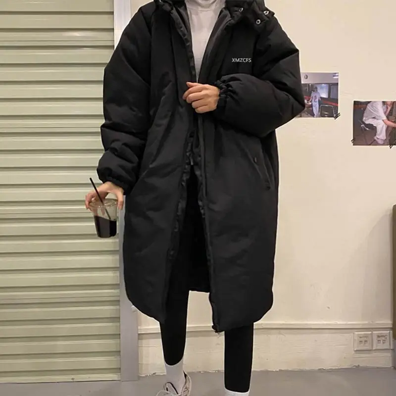 Winter Long Straight Winter Coat Women Parkas Pockets Oversize Overcoats Jackets Outerwear