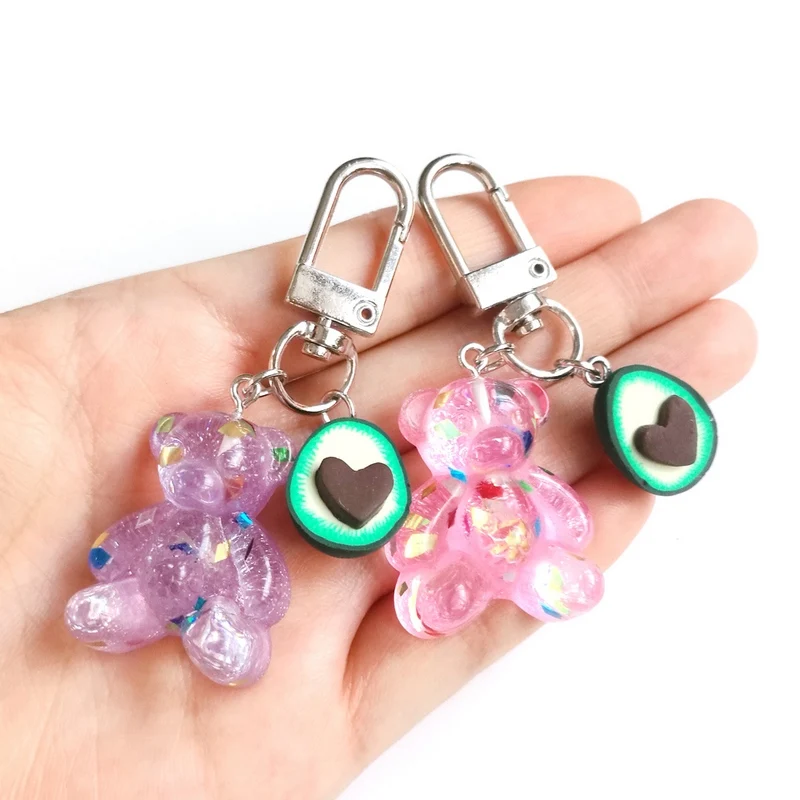 

Original New Cute Teddy Bear Heart Keychain With Avocado Charm On Bag Lover Couple Keychain Women Trinket Jewelry Wedding Gift