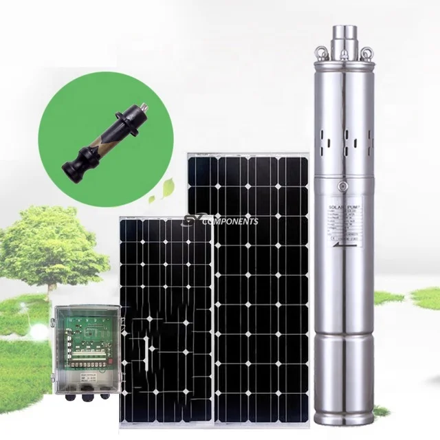 

100m lift 24v 36v DC submersible 0.5 hp 1 2 deep well solar powered water pump with external controller