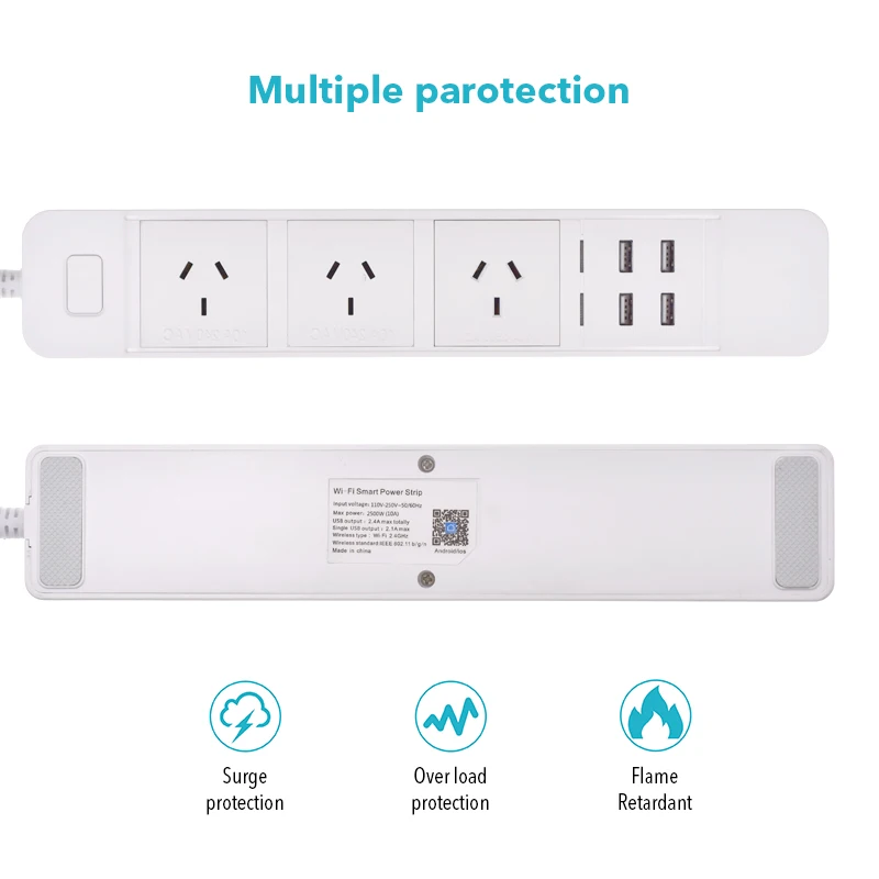 Smart power strip WIFI AU works with alexa googlehome multi plug four takes 3 AC Socket 4 USB voice contro UK/EU/US/AU