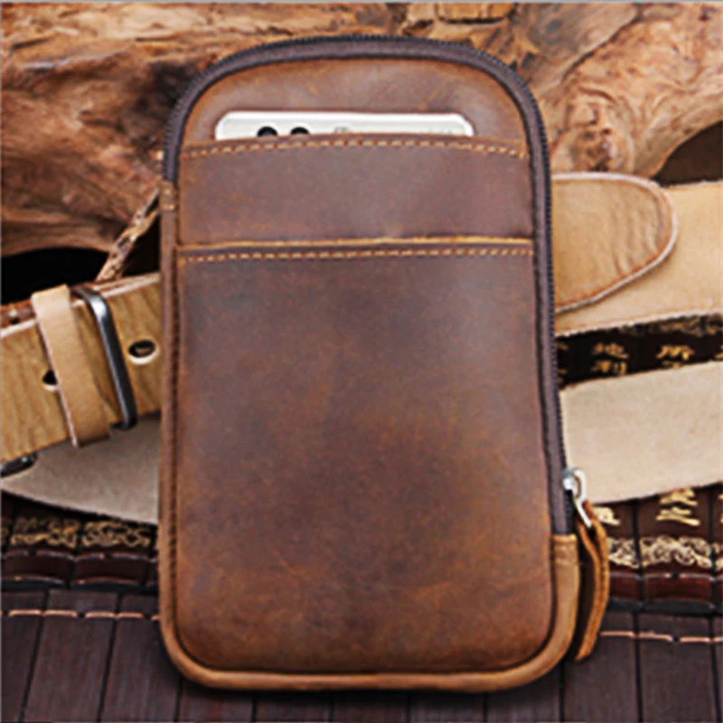 Genuine Leather Vintage Waist Packs Men Travel Fanny Pack Belt Loops Hip Bum Bag Waist Bag Mobile Phone Pouch 2088 2089