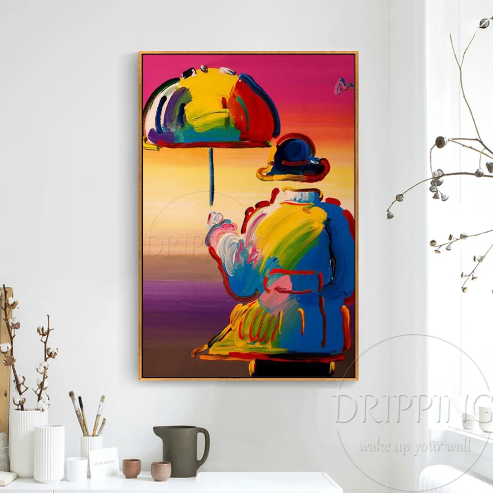 Excellent Artist Hand-painted Abstract Umbrella Man Oil Painting on Canvas Pop Fine Art Abstract Umbrella Man Figure Painting