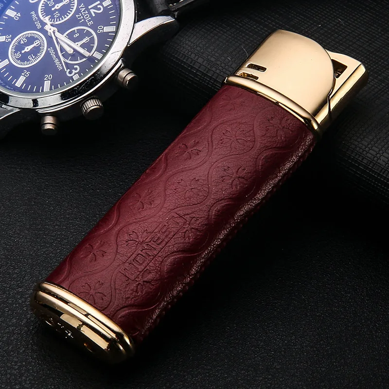 HONEST Jet Torch Lighter Butane Gas Leather Metal Cigar Lighters With Gift Box Cigarette lighter Without Gas