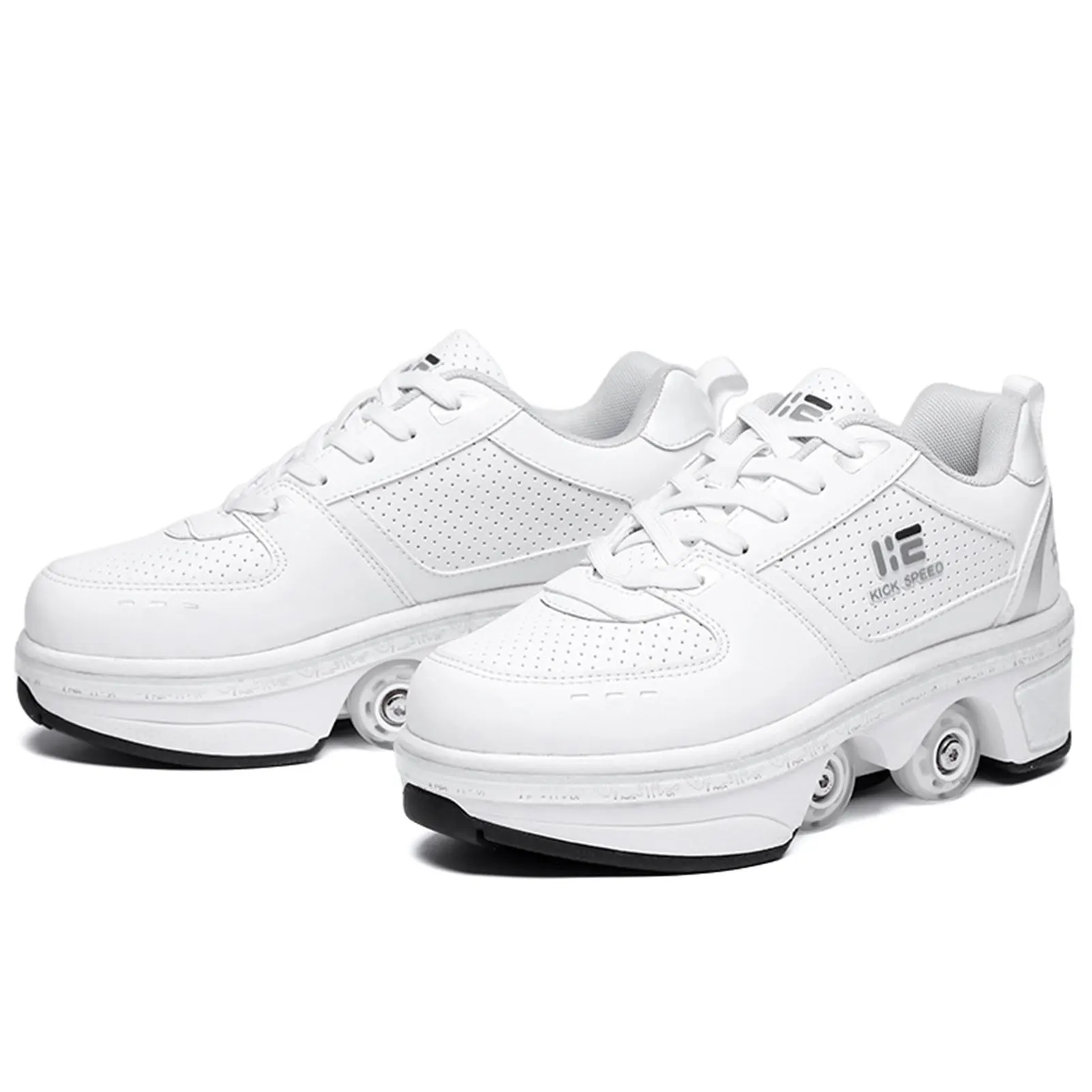 

Dual-purpose roller skates double-row deformation shoes white low-top four-wheeled multi-function deformed roller skates