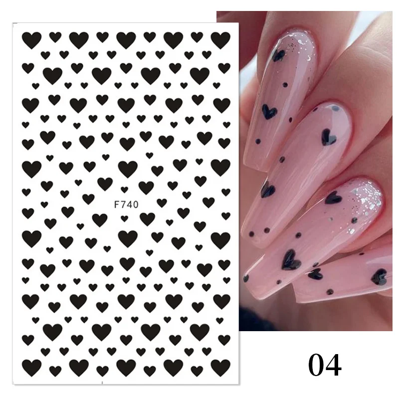 1pcs 3D Nail Sticker Black Heart Love Self-Adhesive Slider Letters Slider Nail Art Decorations Stars Decals Manicure Accessories