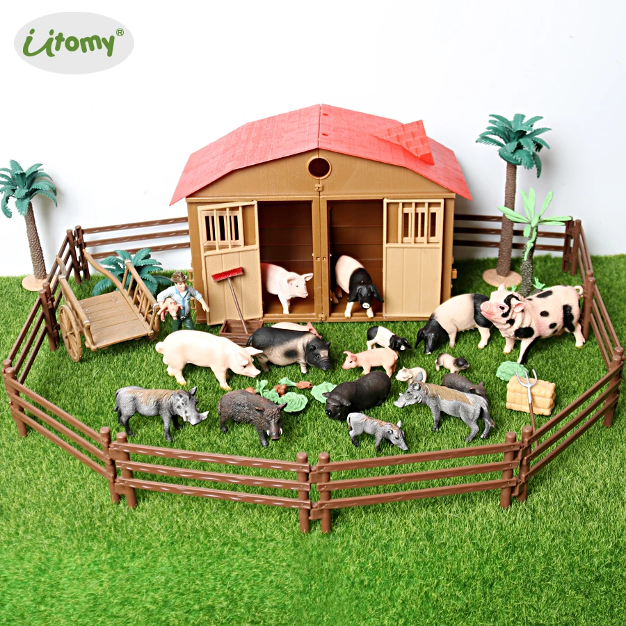 

Simulated wild boar,Warthog,Farmer Worker Farm World Pig Family Set Educational Animals Model Figurine for kids Home Decor