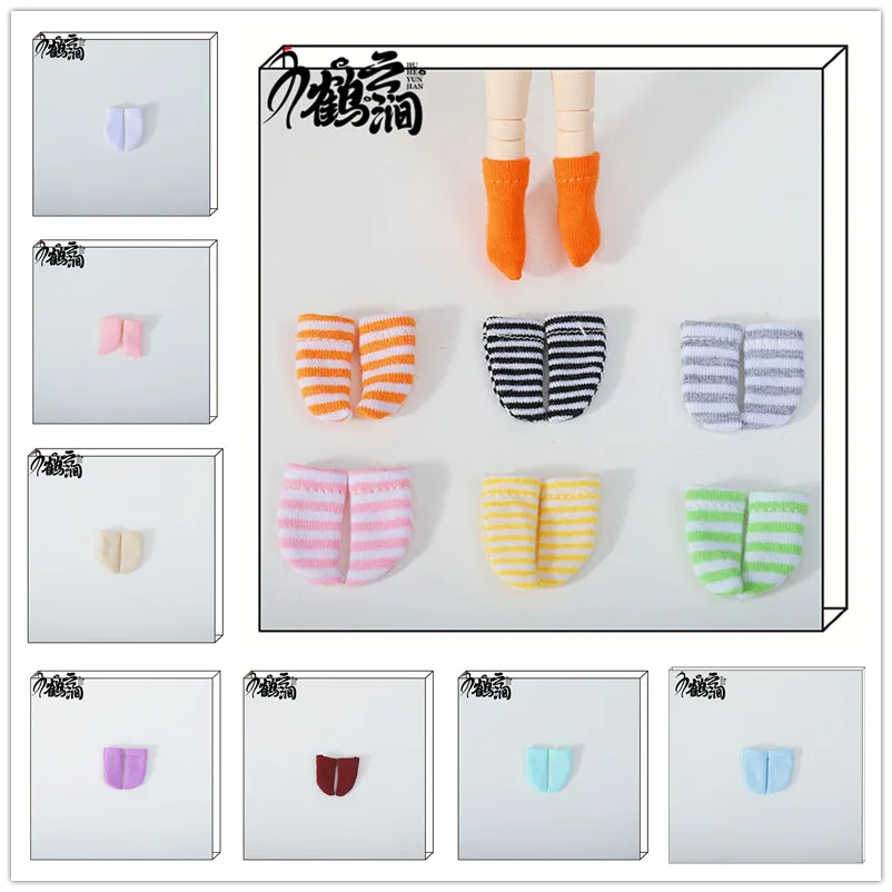 2Pairs Stylish Striped Socks Outfit Rose Red Pink Doll Socks For OB11 Obitsu11 Mini Blythe 1/12 BJD Dolls Clothes Accessories