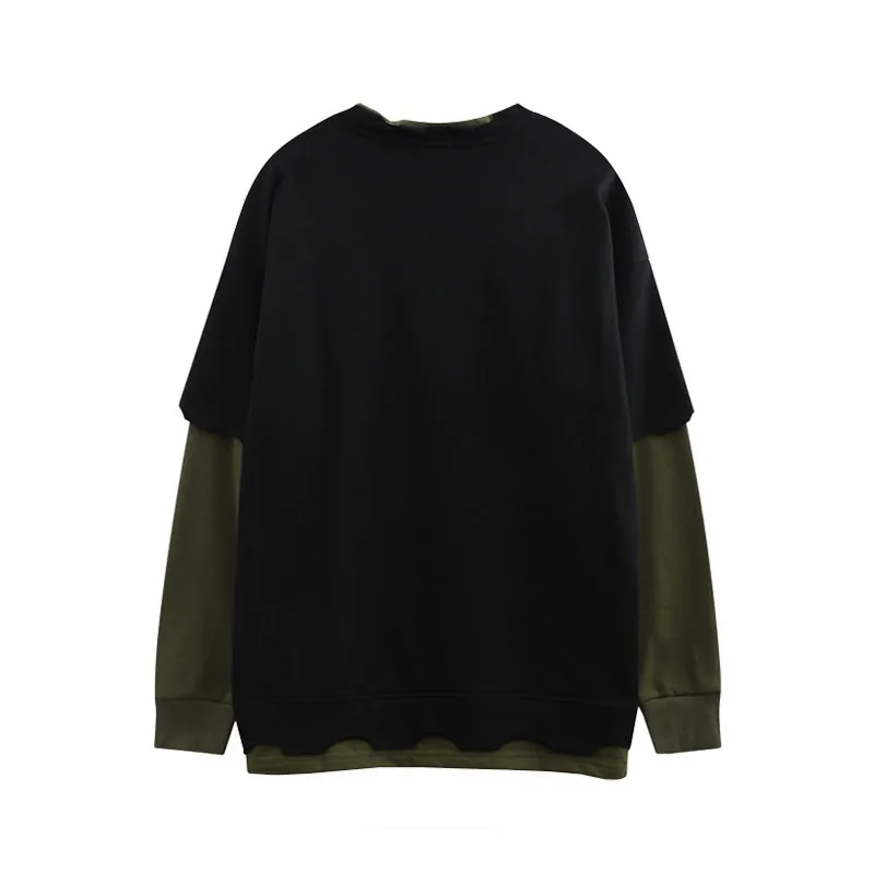 Personality Design Sense Stitching Fake Two-piece Sweater Men And Women Style High Street Trend Loose Top