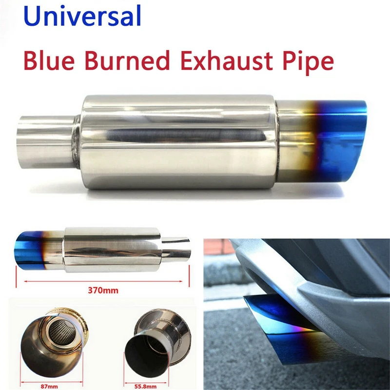 Car Universal Stainless Steel Rear Exhaust Pipe Square Muffler Tail Throat Muffler Tip Pipe 370mm Roasted Blue