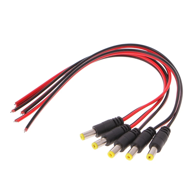 Connecteur d'alimentation cc mâle, 5.5x2.1mm, 5 pièces, pour CCTV, câble PSU Pigtail, Jack 12V, 2022