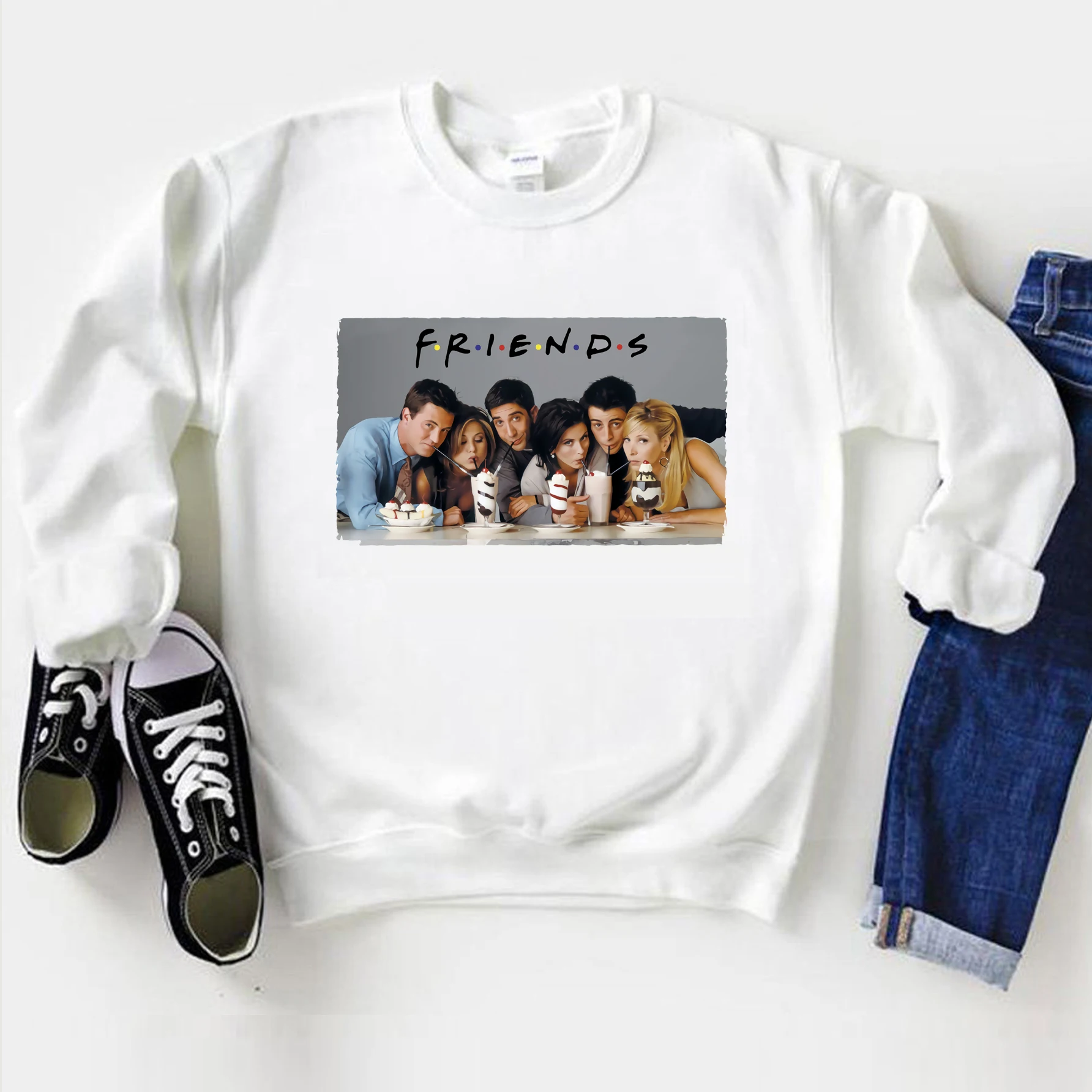 Friends Cast Sweatshirt TV Show Friends Crewneck Sweatshirts Monica Rose Pullover Gift for Friends Girls Kawaii Hoodie