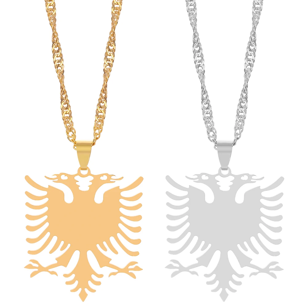 Ethnic Albania Flag Double Headed Eagle Pendant Necklace Choker Women Stainless Steel Gold Color Eagle Pendant Hip hop Jewelry