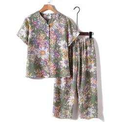 Ensemble de pyjamas d'été pour femmes, vêtements de nuit, imbibés pour mère et grand-mère, cardigan imprimé, vêtements de maison, nouveauté