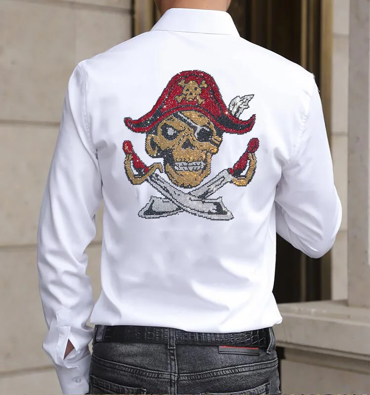 

Anime Long Sleeve Designer Hot Drill Shirts Men Slim Fit Fashions Men's Rhinestone Shirt Man Dress Clothing