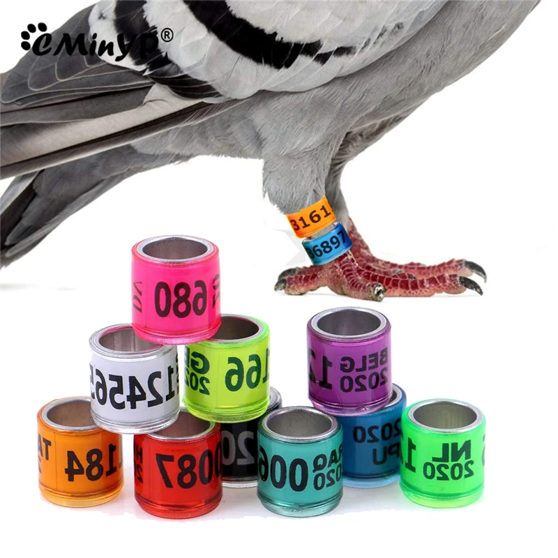 20Pcs Training Pigeon Foot Ring Plastic & Aluminum Bird Leg Bands for Chicks Bantam Finch Dove Lovebird Quail Small Poultry 8mm