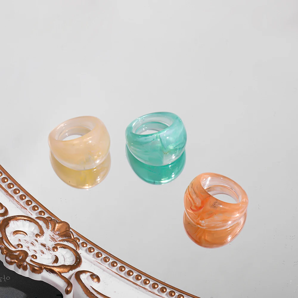 3 قطعة 2021 جديد عصري ملون شفاف الراتنج خواتم مجموعة للنساء كوريا موضة هندسية مكتنزة خواتم الجمالية مجوهرات هدايا #4