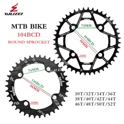 WUZEI MTB Bike 104BCD Chainwheel Narrow Wide Round Shape 30/32/34/36/38/40/42/44/46/48/50/52T Bicycle Chainring Single Plate