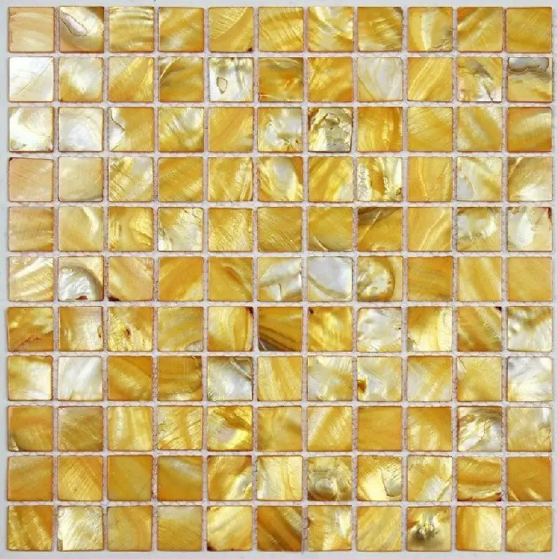 11 PCS 2mm Thickness Dying Yellow Mother Of Pearl Kitchen Backsplash Wall Tile MOP056 Gold Natural Sea Shell Bathroom Tiles