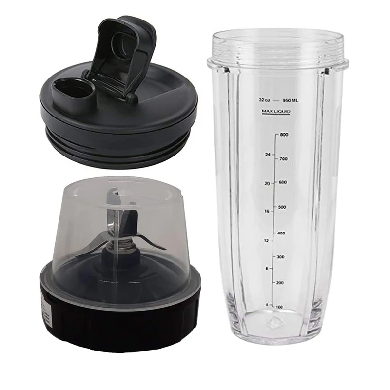 32Oz Cup with Spout Lid and Blade 7 Fins Gear Replacement Parts Blade Assembly for NUTRI NINJA BL450/BL456/ BL455