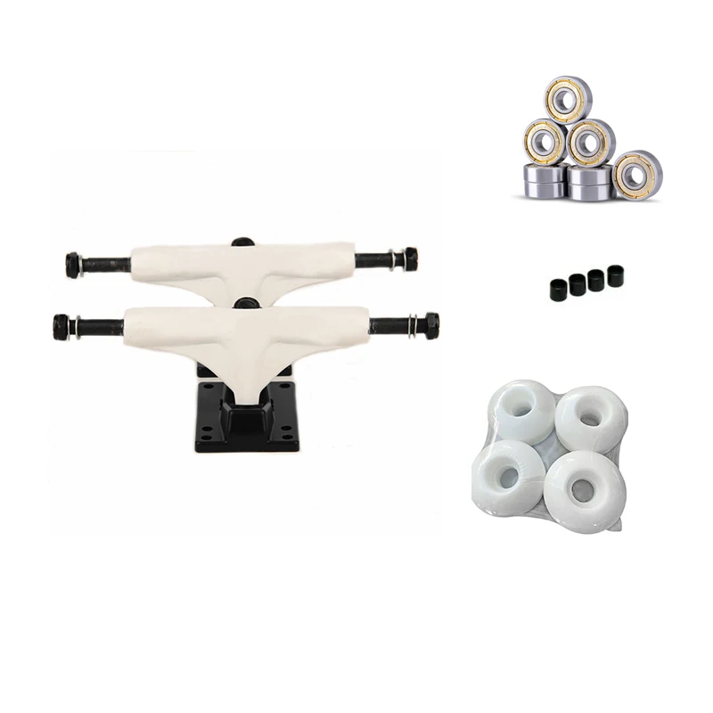 1pair 5inch Paint Skateboard truck with 4pcs white wheels 8pcs ABEC11 silver bearing Complete Kit