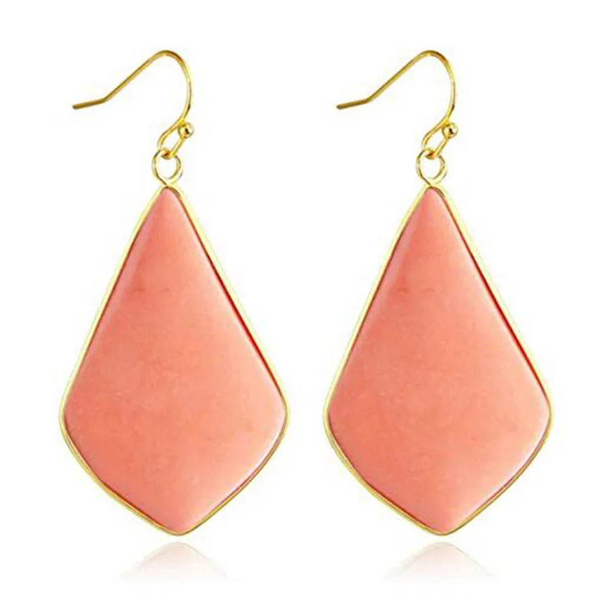 KFT Natural Healing Stone Crystal Earrings Teardrop Dangle Drop Agates Rose Pink Quartz Ear Hook Stone Earring For Women Girls