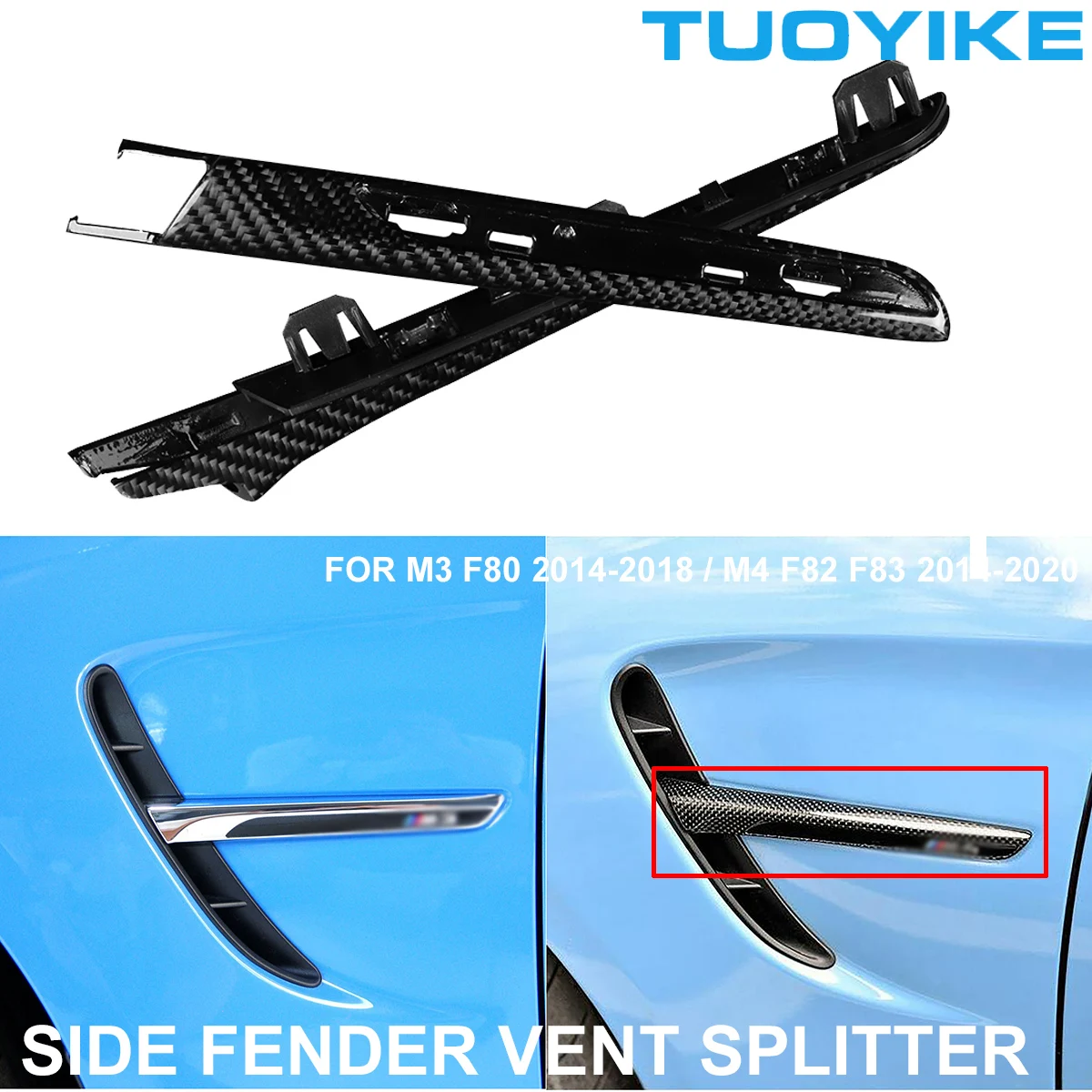 

2PCS LHD RHD Car Styling Real Carbon Fiber Side Fender Fin Vent Splitter Trim Cover Sticker For BMW M3 F80 M4 F82 F83 2014-2020