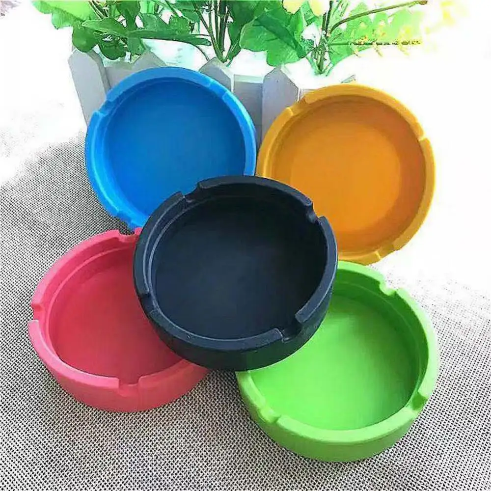 1 Pcs Ashtray Round Durable Protable Silicone Soft Round Ashtray Holder Heat Resistant  Tray Plates Desktop Ashtray