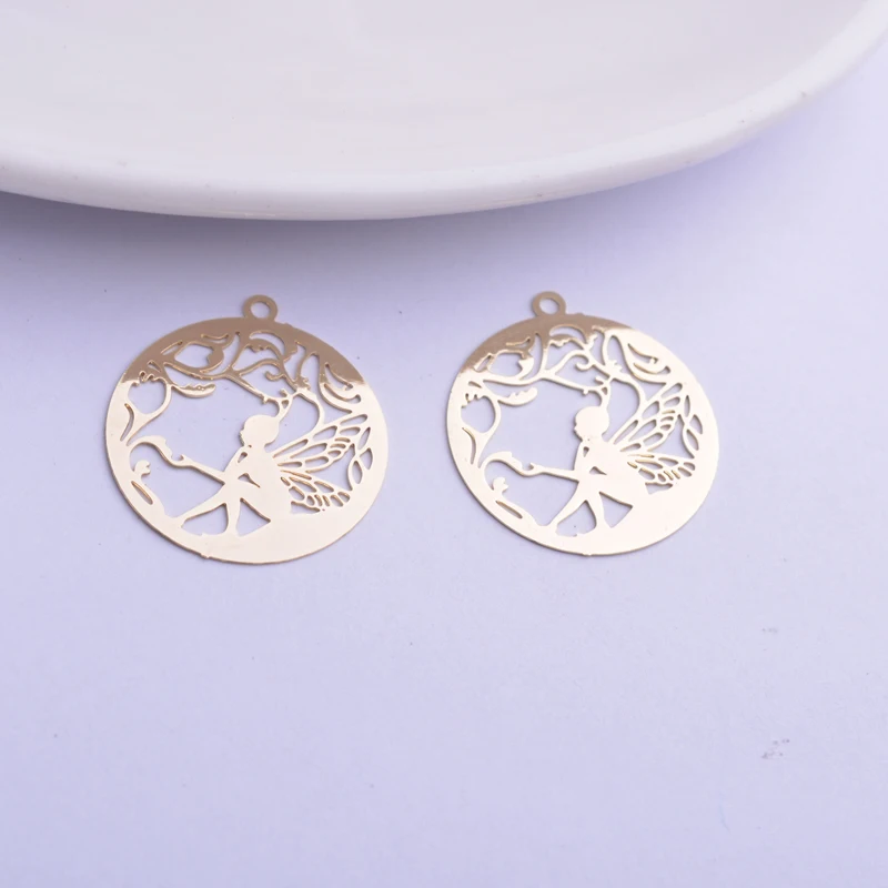 50 Stück AC11677 20*22mm Runde Engel-Anhänger Flügel Mädchen Anhänger DIY Ohrringe Schmuckzubehör – Detail 10