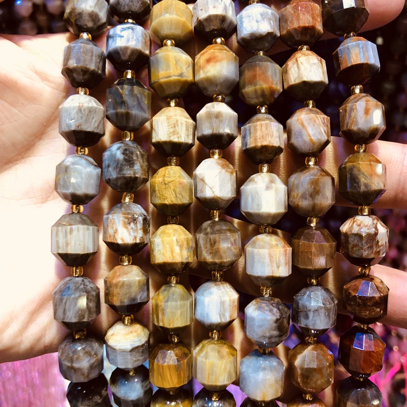 

Wholesale Natural Petrified Wood Jasper Beads,Hand Cutting Beads 10mm Faceted Gem Stone Loose Beads for jewelry,1string 15.5"