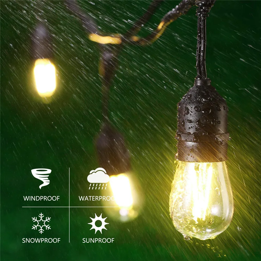 IP65 5M 10M Commercial Grade LED String Lights S14 LED Retro Edison Filament Bulb Connectable Outdoor for Christmas Garden Light