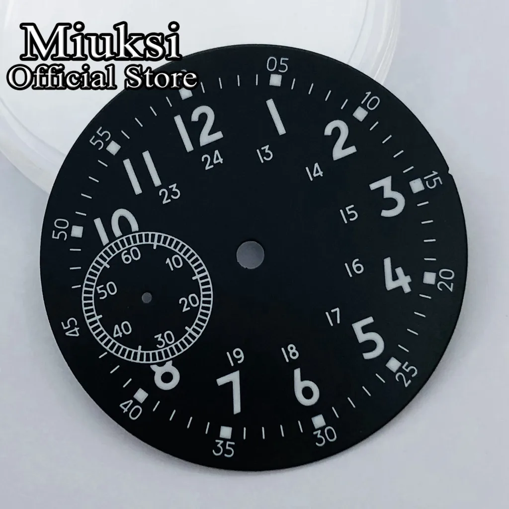 Miuksi 38.9mm black gray sterile watch dial luminous marks dial fit ETA 6497 or Sea gull st36 movement