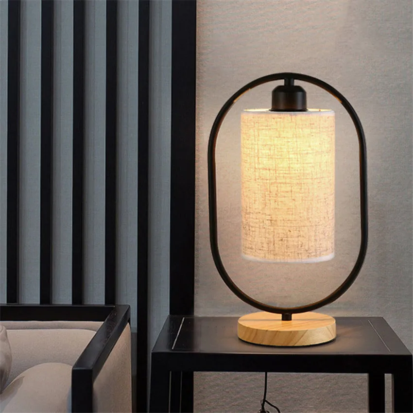 

Modern LED Cloth Table Lamp Lighting Home Minimalist Wood Table Lights Hotel Bedroom Living Room Bedside Lighting Lamps Decor