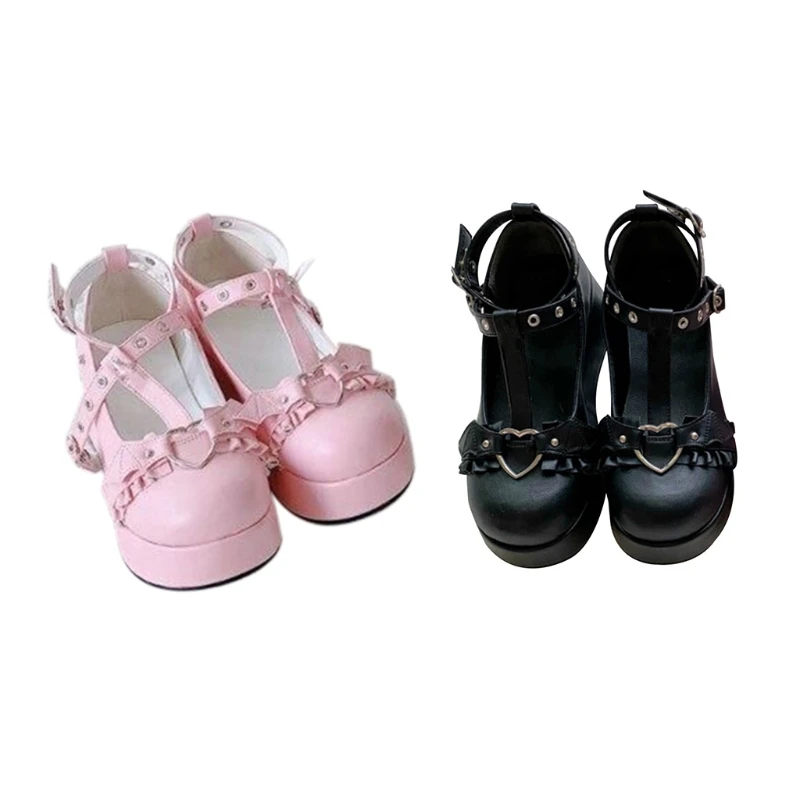 Scarpe con zeppa piattaforma donna INS Hot Cosplay Lolita pompe da donna giapponesi pompe da pipistrello angelo Kawaii scarpe da Cosplay