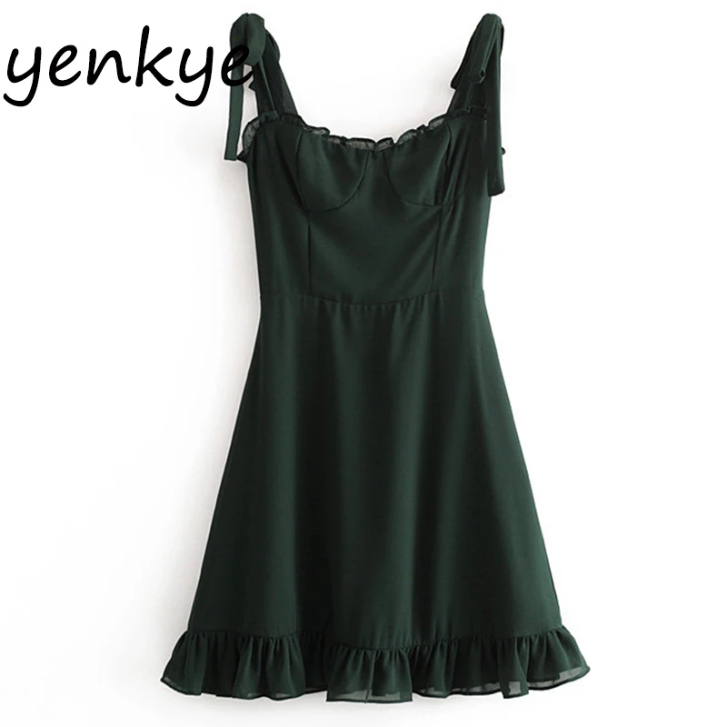 

Women Solid Color Sexy Sling Dress Female Sleeveless Halter Slim A-line Mini Summer Chiffon Dress OMZZ6900