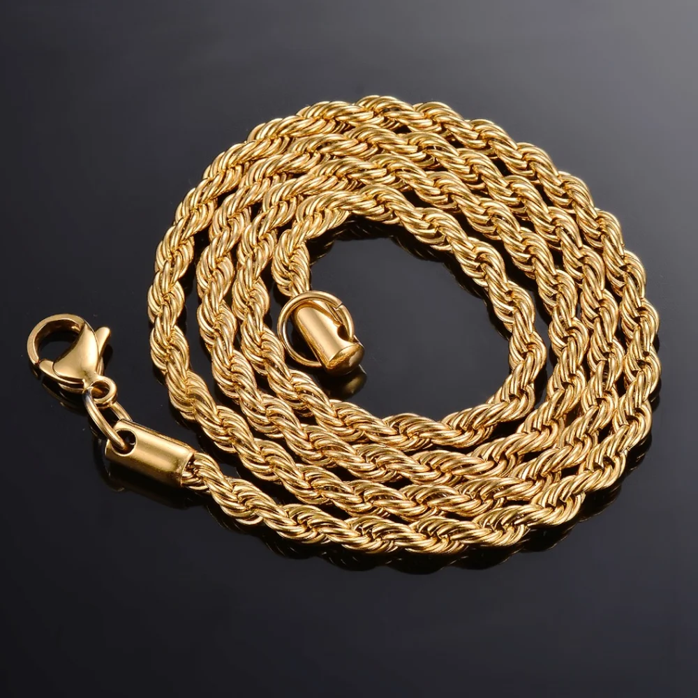 2/2.5/3/4/5/6mm Wide Twisted Rope Chain Chunky Gold Color 304 Stainless Steel Necklace Bracelet for Men Women Fashion Jewelry view 2