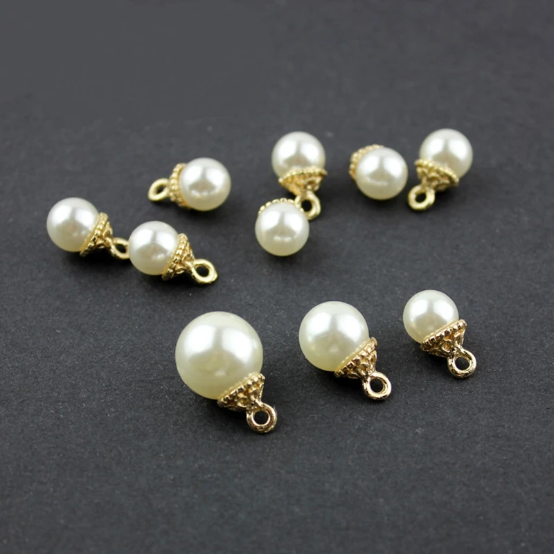 10pcs/Lot 8MM 10MM 12MM Imitation Pearl Crimp End Beads Charms Pendant For DIY Earrings Jewelry Making Findings Accessories