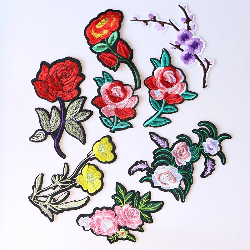 

Flowers Decorative Patch Rose,Plum blossom icon Embroidered Applique Patches For DIY Iron on Badges Stickers on the clothes