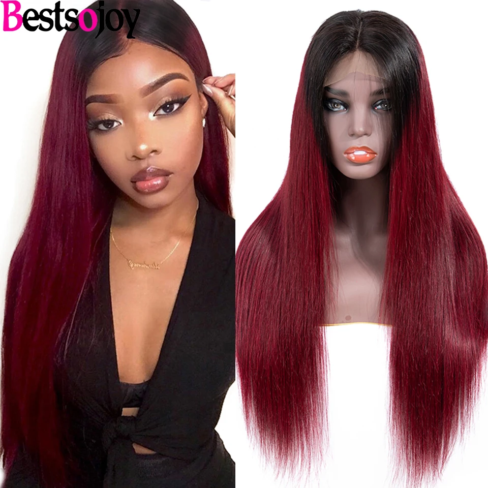 

Ombre 1B/Burgundy 1B/27 1B/30 Straight Lace Front Wig Human Hair Pre Plucked 13x4 HD Brazilian Remy Human Hair For Black Women