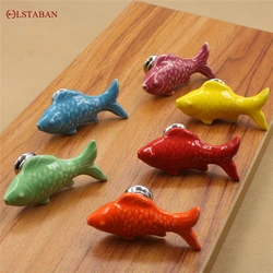 European Style Wine Cabinet Shoe Cabinet Drawer Wardrobe Cabinet Knobs Gold Fish Cartoon Color Single Hole Ceramic Handle