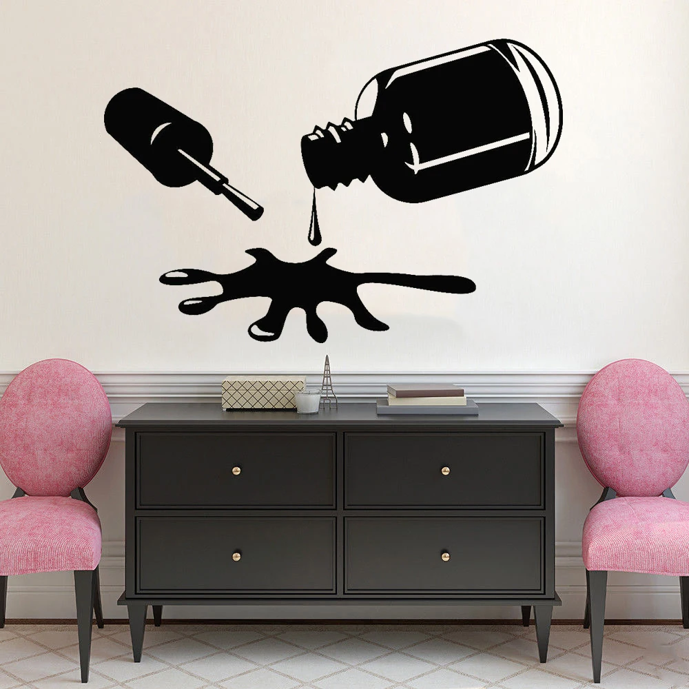 Calcomanías de pared de esmalte de uñas, accesorios de decoración de dormitorio, manicura de manos, Fondo de salón de belleza, pegatinas de pared extraíbles modernas, Z198